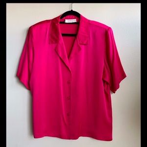 Vintage CIMONE Deep Fuchsia Silk Blouse SIZE 14